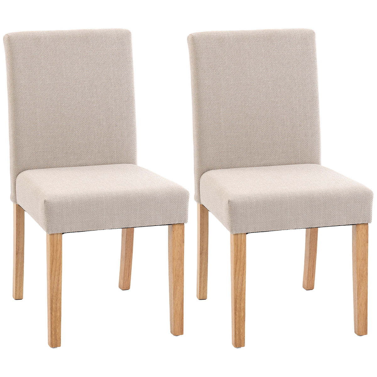 Dining chairs, set of 2, modern linen upholstered chairs with cushioned seat and backrest, rubberwood legs