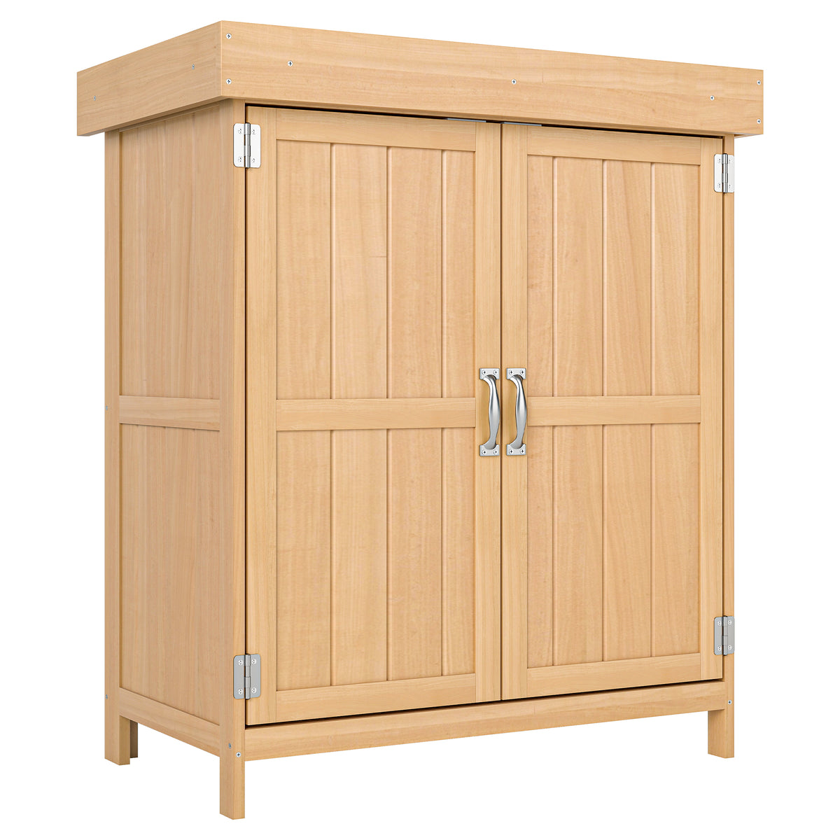 Garden cabinet fir wood, weather-resistant tool shed 74x43x88cm, tool house with double door, 2 compartments