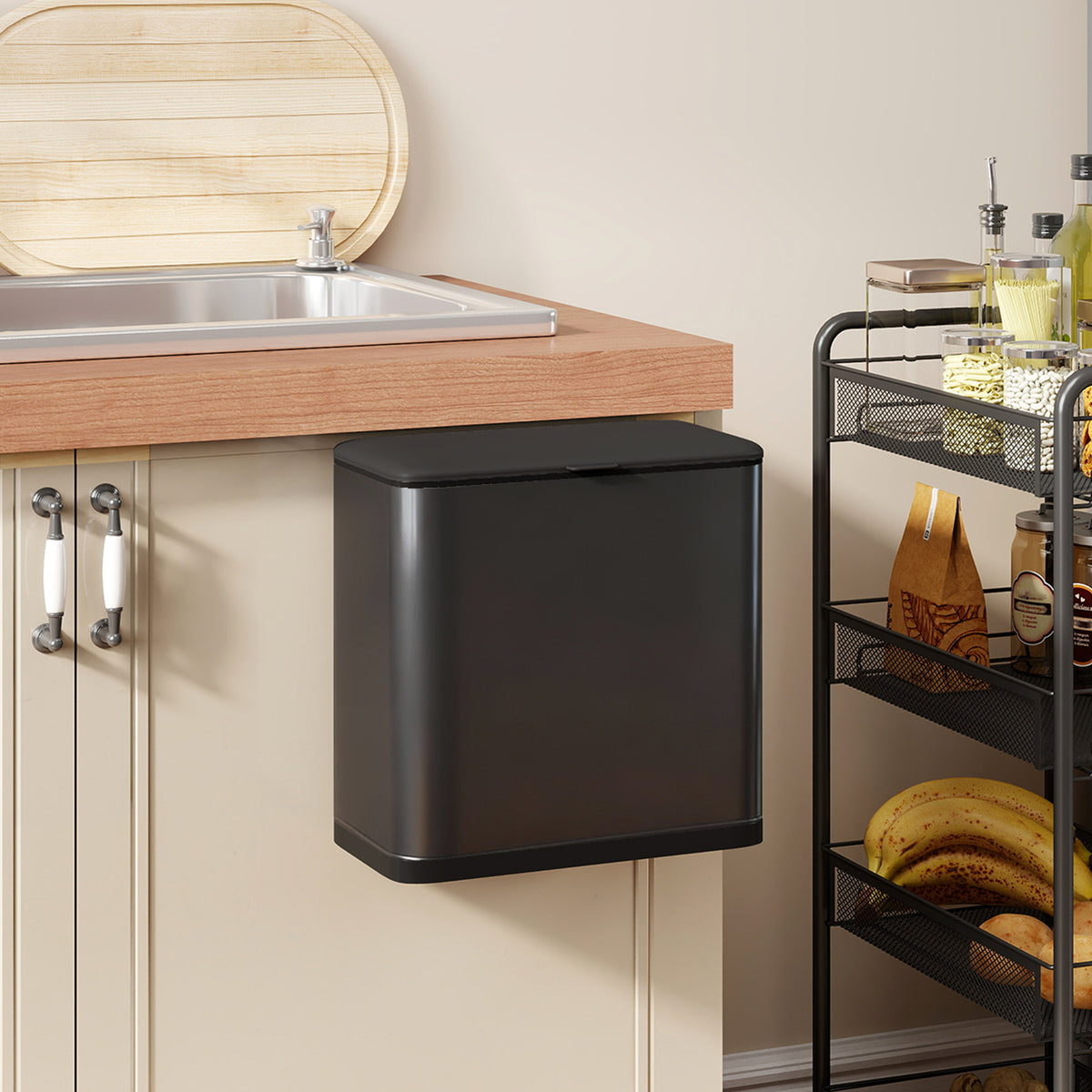 8 L waste bin, can be placed freestanding or wall-mounted, stainless steel, black (2)
