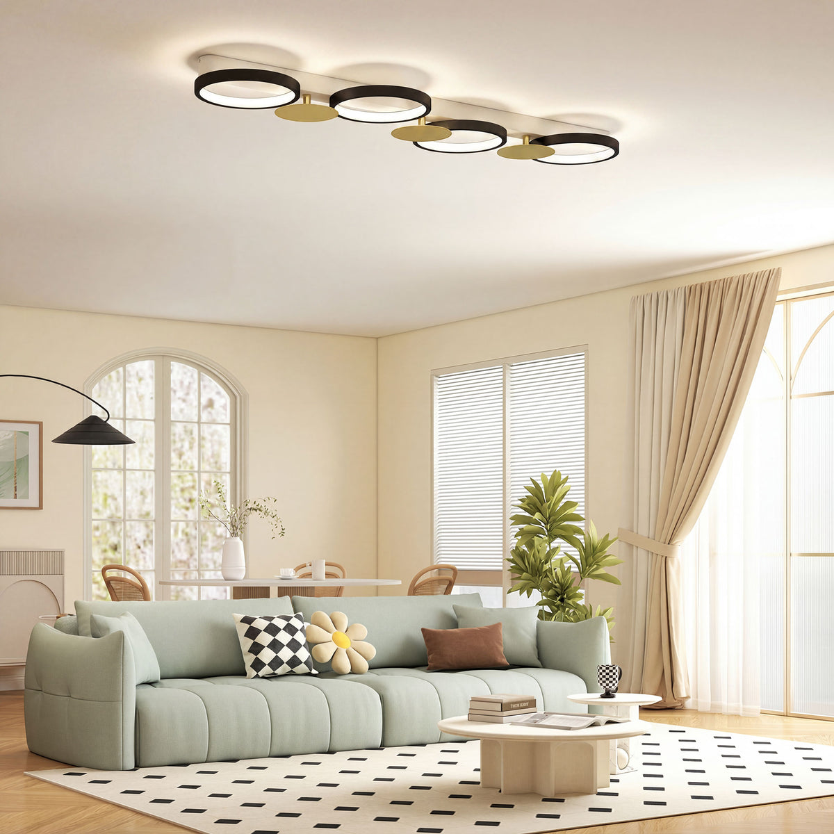 LED Ceiling Light 38W 1500LM 3000K-6500K Ceiling Lamp Living Room Light with 4 Bulbs Remote Control Black+Gold (2)
