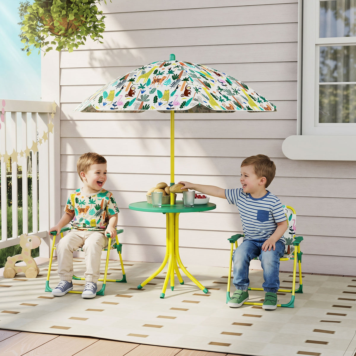 Children's patio set, 4-piece children's furniture set with removable parasol, children's table with 2 folding (2)