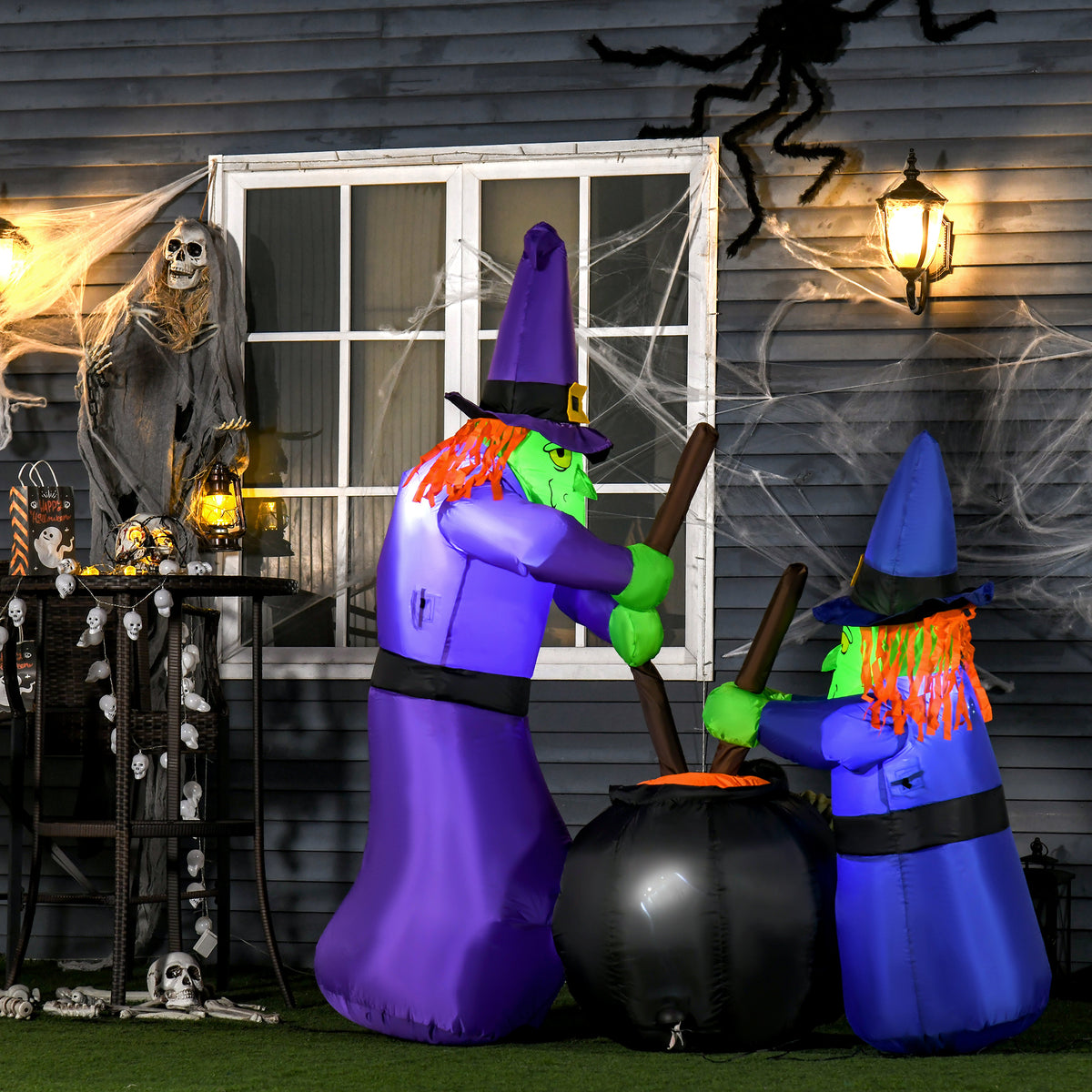 Inflatable Witch and Cauldron Figure Airblown Halloween Decoration with LED Lighting, Polyester, 170x60x180cm (2)