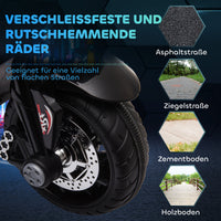 Electric ride-on motorcycle for kids, lights & sounds, 3 km/h, rechargeable, plastic & metal, black/white (6)