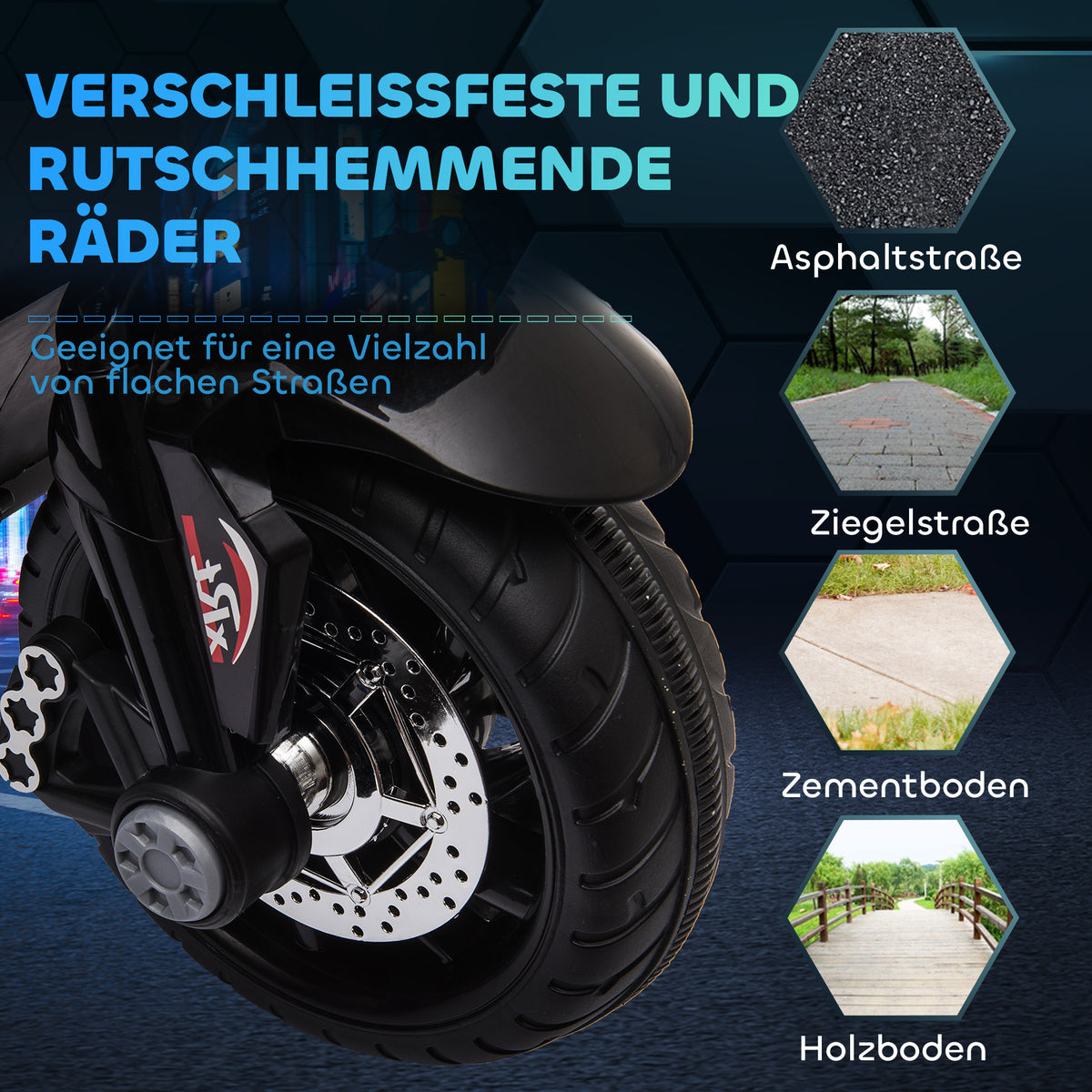 Electric ride-on motorcycle for kids, lights & sounds, 3 km/h, rechargeable, plastic & metal, black/white (6)