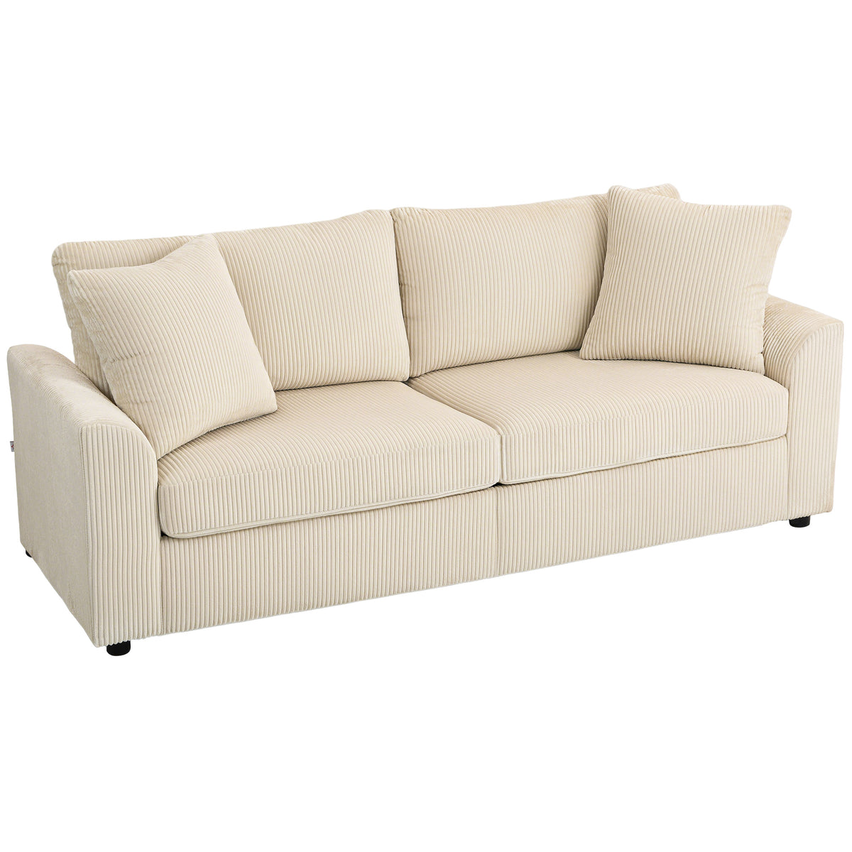 3-seater sofa with decorative cushions, corduroy sofa for living room, bedroom, 212 cm wide, cream white