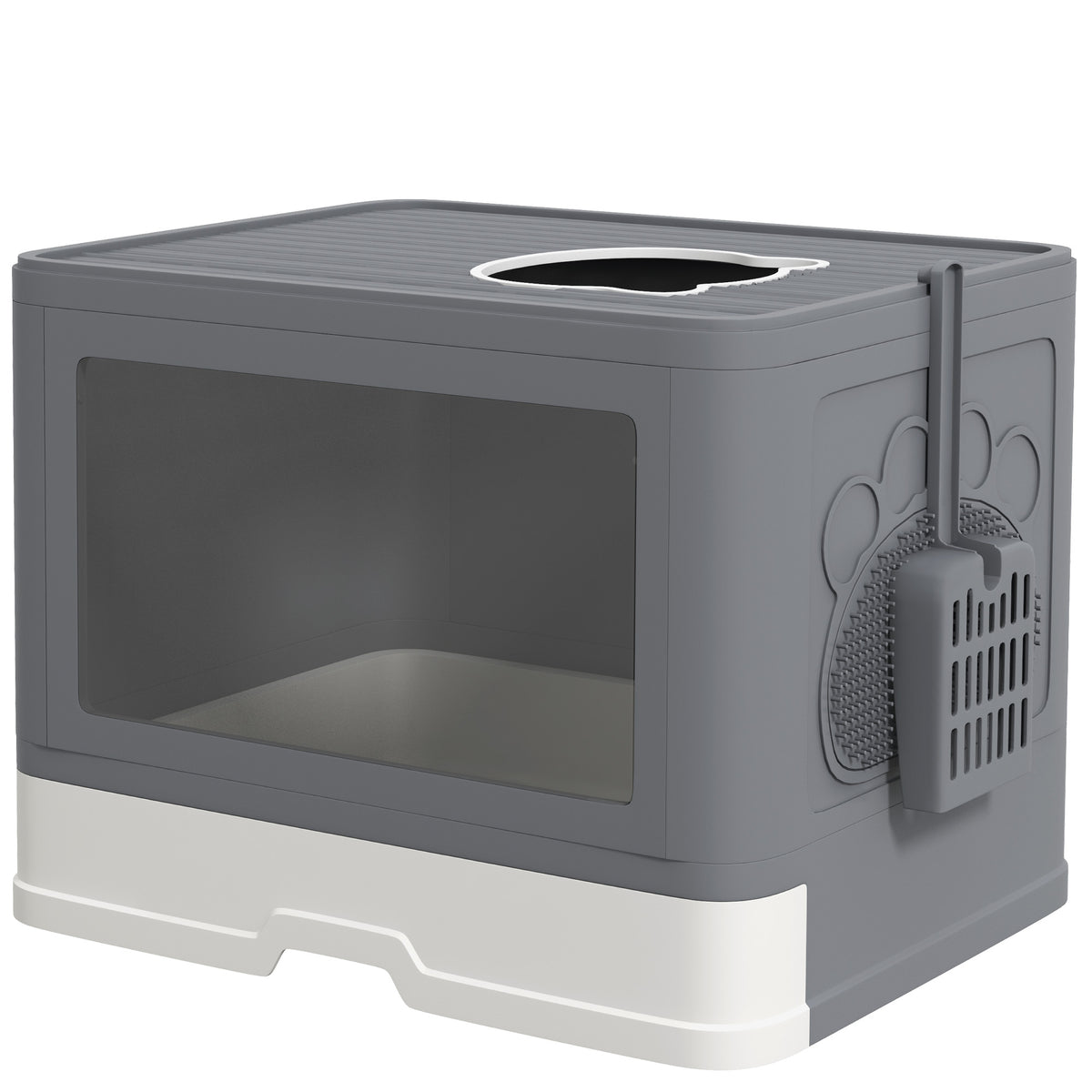 Cat litter box, litter tray with cover, 2 exits, 48.5 x 38 x 36.5 cm, grey + white