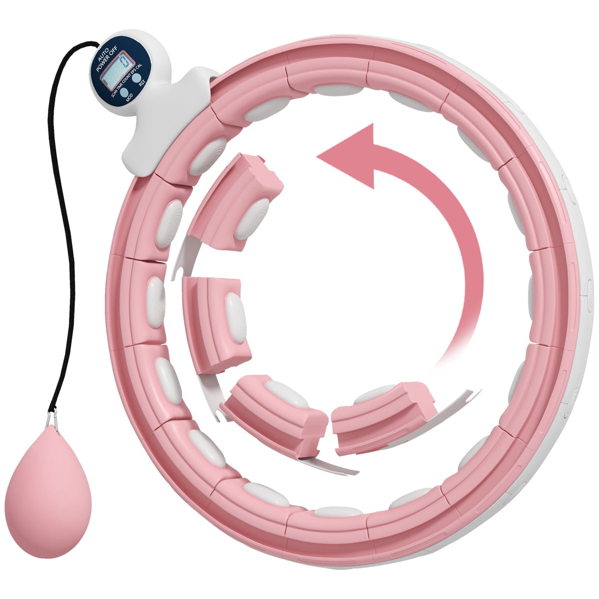 Smart Hula Hoop for Adults with Weighted Ball Counter 16 Knots (76-113cm) Pink