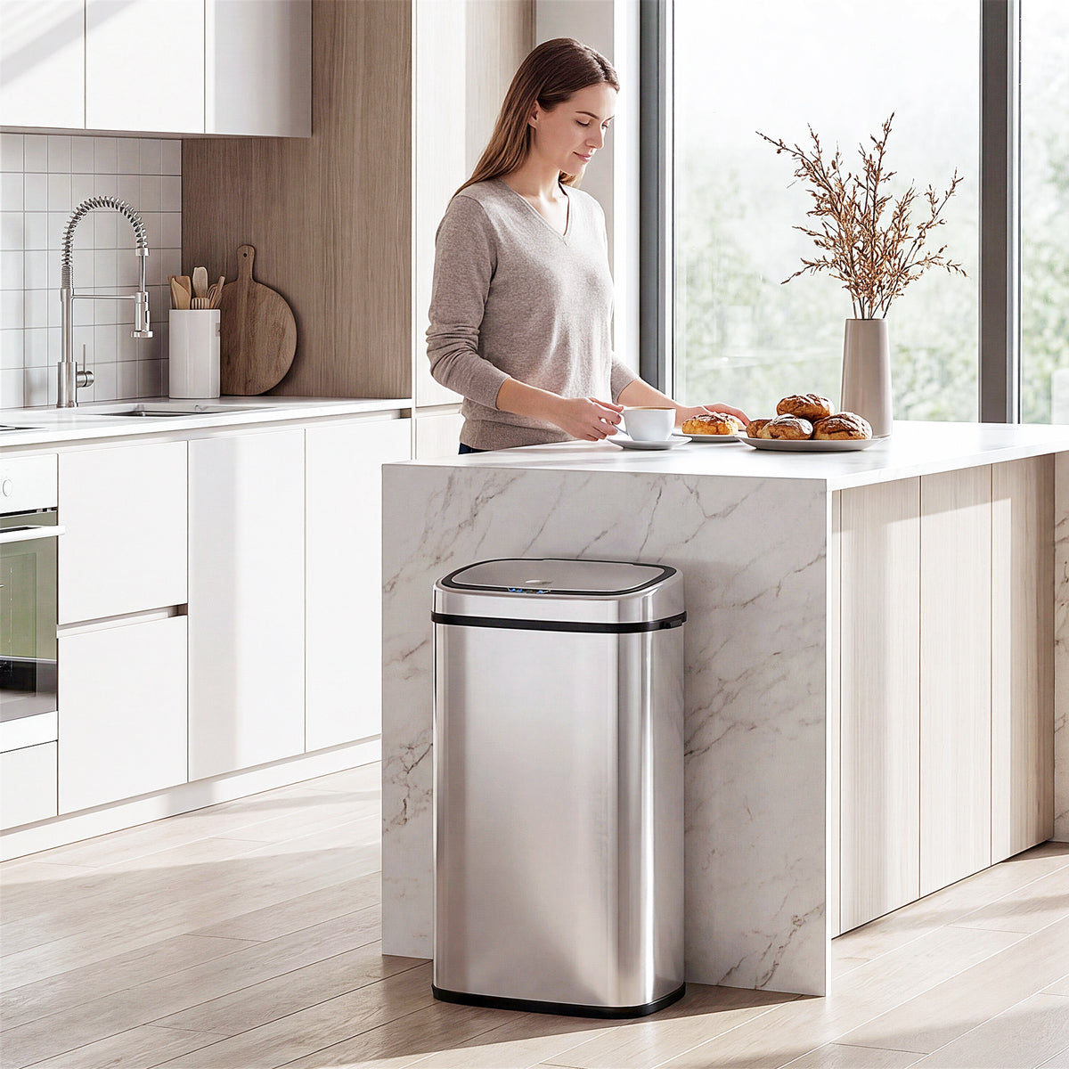 68L Sensor Trash Can, Automatic Waste Bin with Motion Sensor, Waterproof Garbage Can for Office, Bedroom (2)