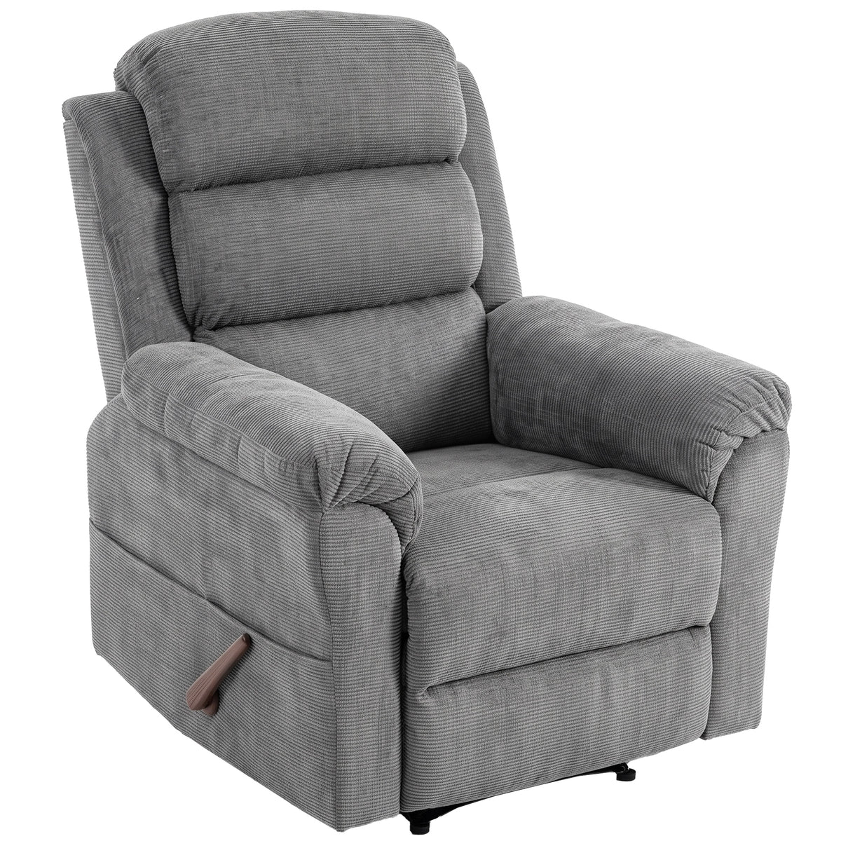Massage recliner with heat, adjustable headrest, and wall-hugger function, gray