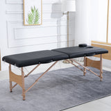 Portable Massage Table 2-Zone Foldable Height-Adjustable Massage Bed 60 cm Wide with Carrying Case Wooden Legs (10)