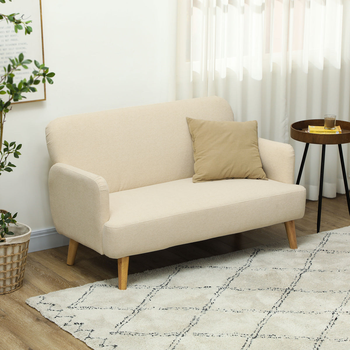 Two-seater sofa, compact, skin-friendly upholstery, up to 240 kg, 130x74x79 cm, cream white (2)