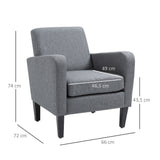 Single armchair, recliner, upholstered armchair with wooden legs, linen-look fabric, 66 x 72 x 74 cm, light grey (3)