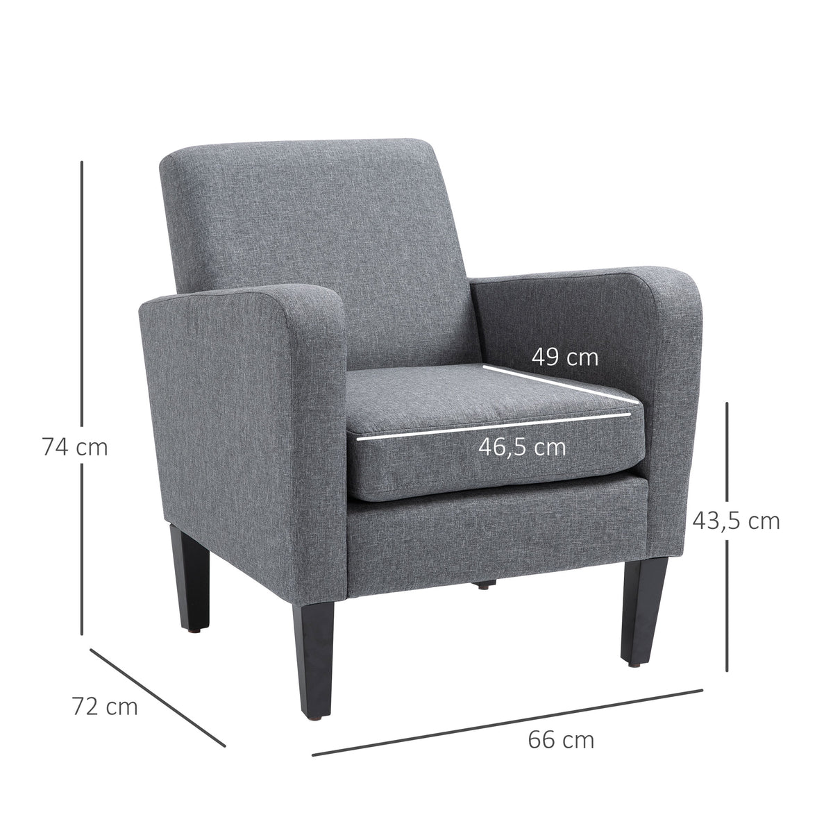 Single armchair, recliner, upholstered armchair with wooden legs, linen-look fabric, 66 x 72 x 74 cm, light grey (3)