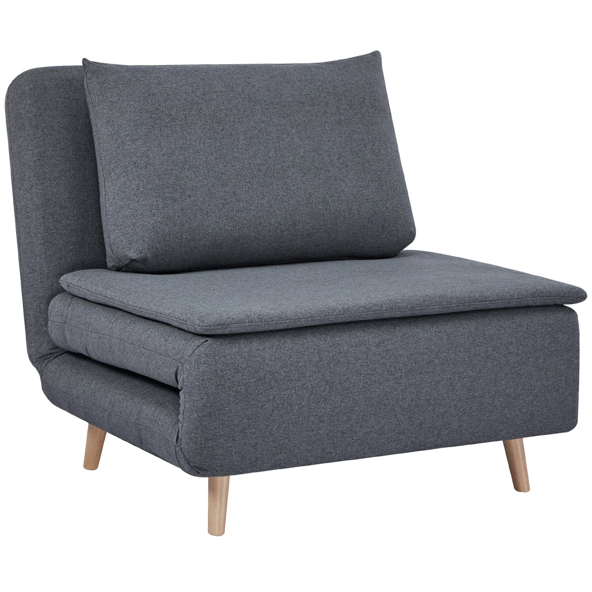 3-in-1 sleeper chair with bed function, recliner, adjustable backrest, beech wood legs, pillow, gray