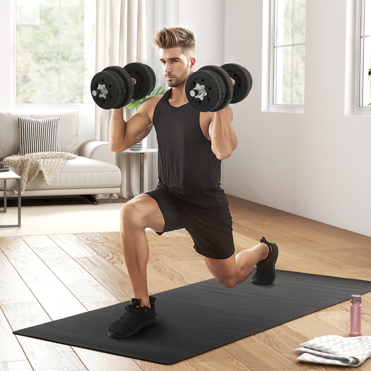 Dumbbell Set 25KG Dumbbell Set with Weight Plates for Home Office Gym Steel Faux Leather Black (2)
