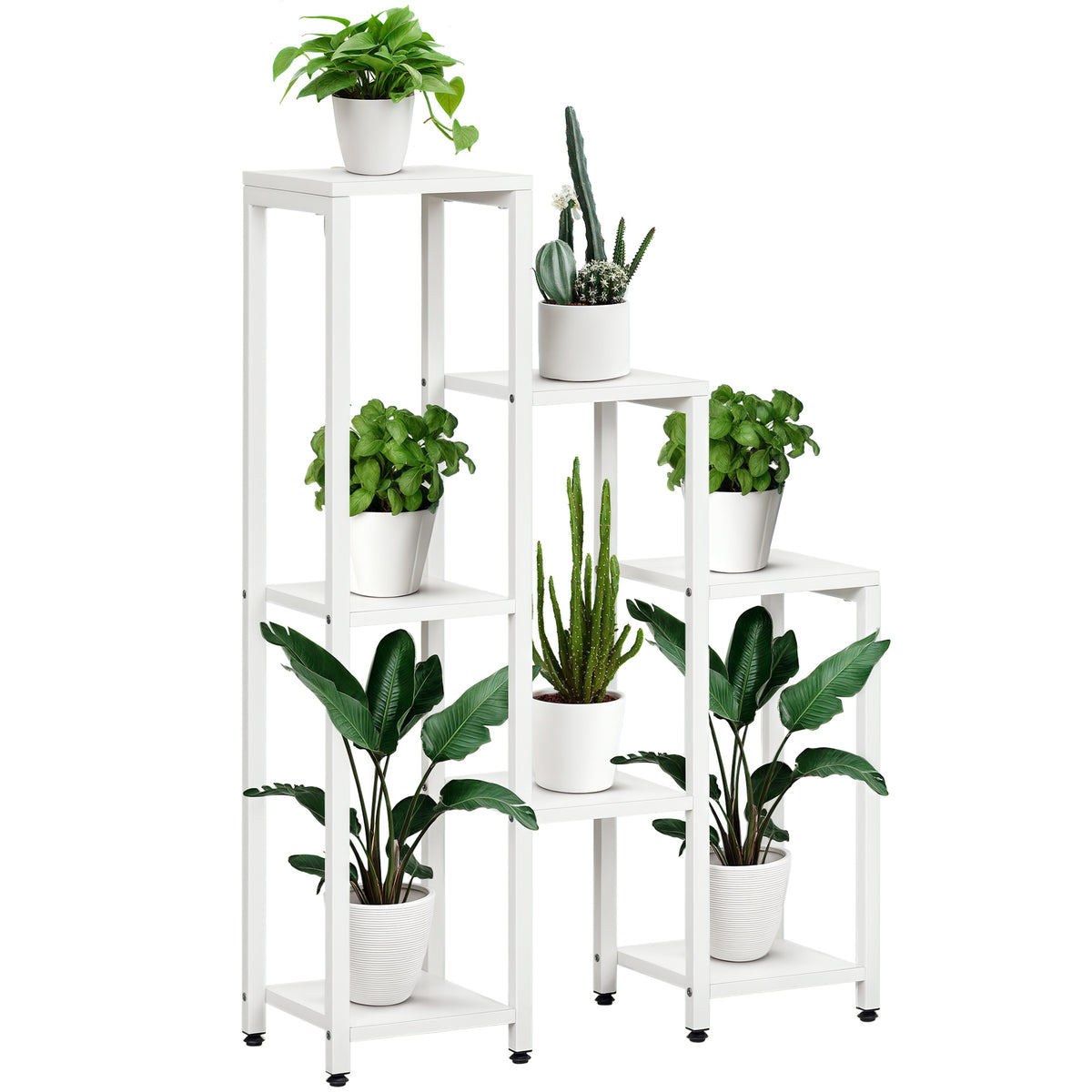 Flower stand, plant stand, 7 tiers, for indoor and outdoor use, steel, white, 65 x 23 x 94.5 cm