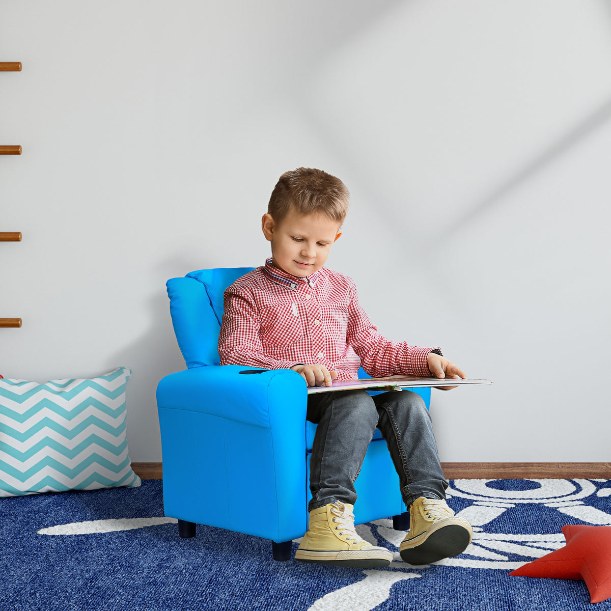 Children's armchair with reclining backrest 62 x 52 x 69cm solid wood frame blue (2)