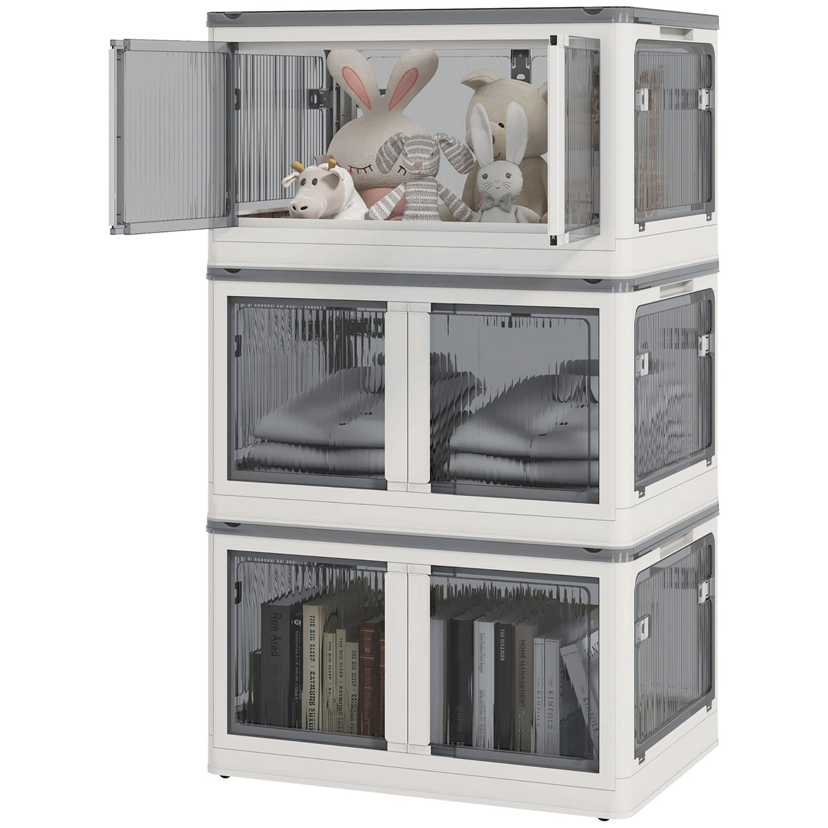 Storage box, set of 3, foldable, with wheels, 60 x 42 x 34 cm, white