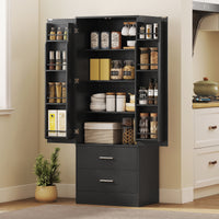 Pantry cabinet 8 door shelves adjustable shelves kitchen cupboard 159 cm black (10)