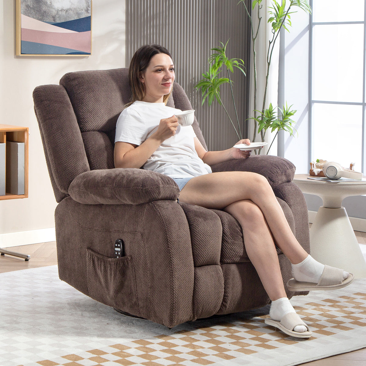 Recliner chair with vibration massage and heat, manually adjustable swivel chair with rocking function and (2)