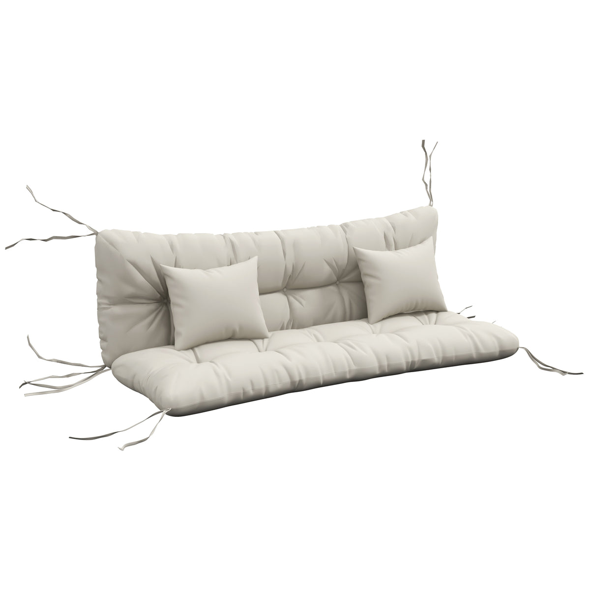 Set of 4 seat cushions, 150x50 cm, water-repellent chair cushions with ties, 10 cm thick, cream white