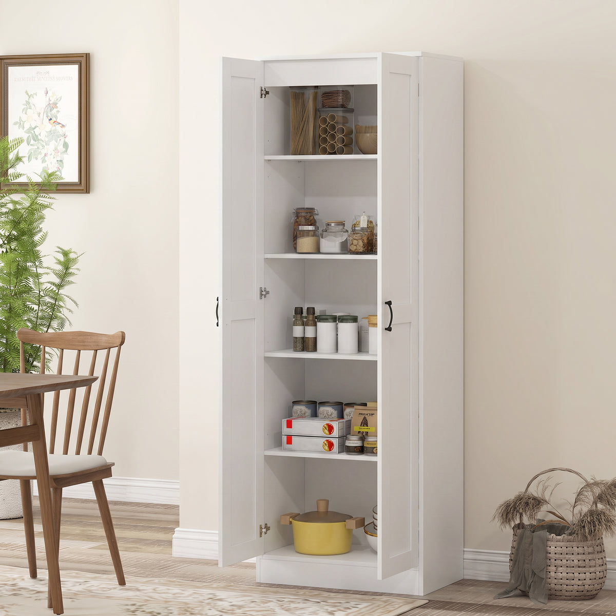 Pantry cabinet 175 cm with storage space, kitchen cabinet with soft-close doors and adjustable shelves, white (8)