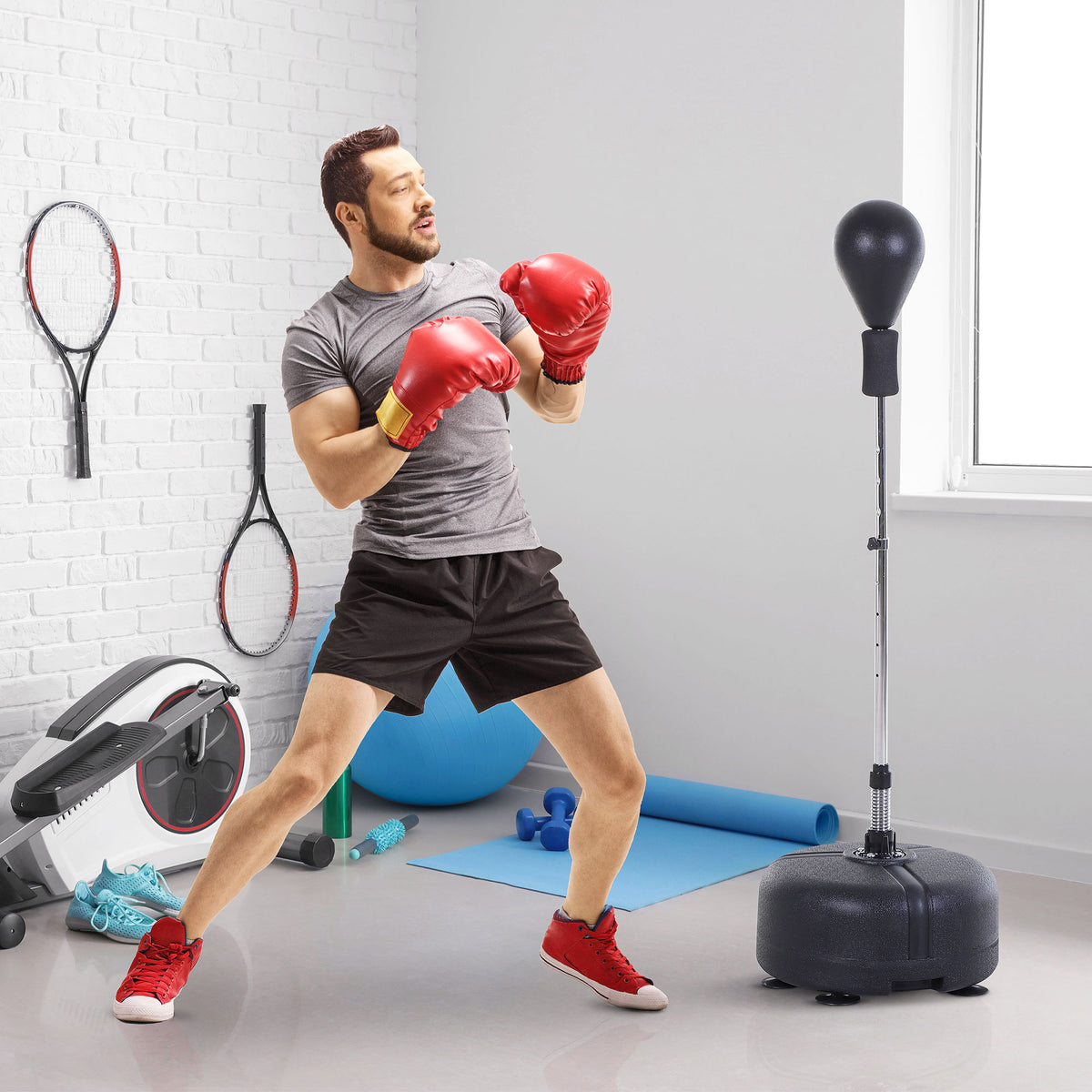 Punching Ball Set Free-standing Boxing Training Set 136-154 cm height-adjustable with 1 pair of gloves Suitable (2)
