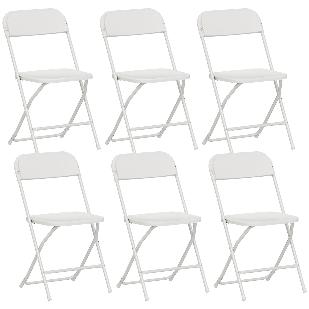 Set of 6 folding chairs, foldable chairs with drainage holes, steel frame, versatile, white