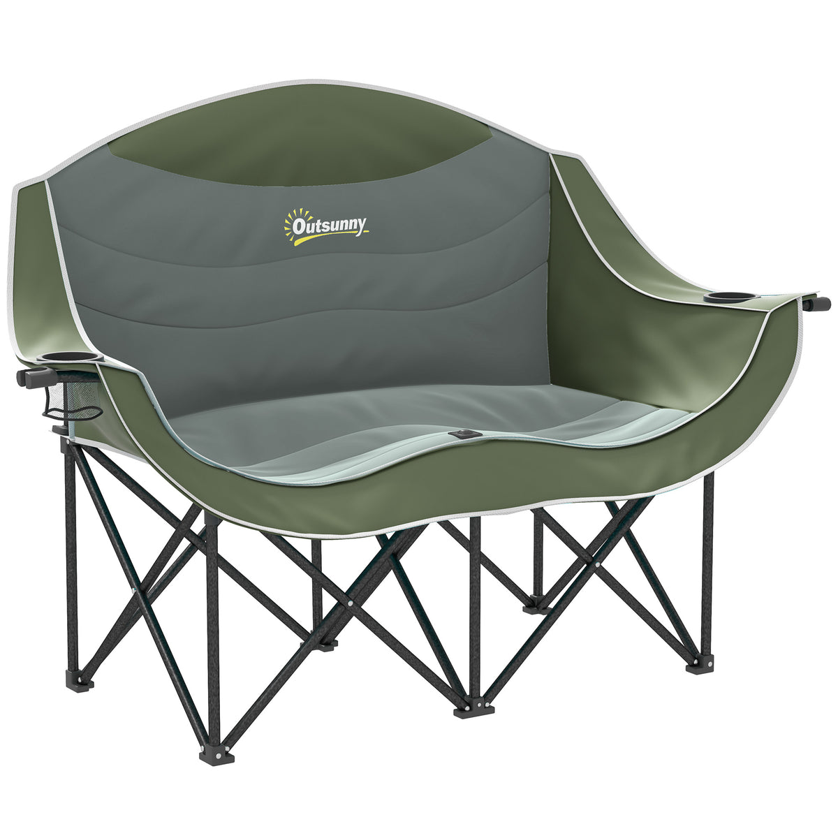 Folding chair, foldable 2-seater camping chair with cup holder and carrying bag, load capacity up to 250kg