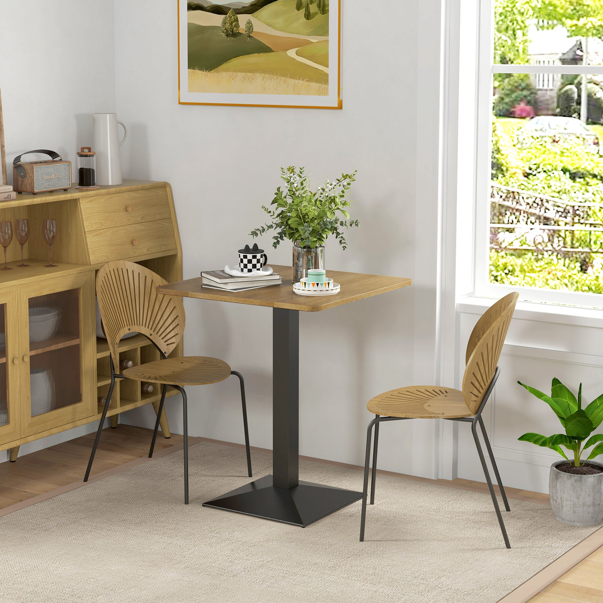 Dining table, square kitchen table for 2 people, dining room table with wood look, steel base, 70 x 70 x 75 cm (2)