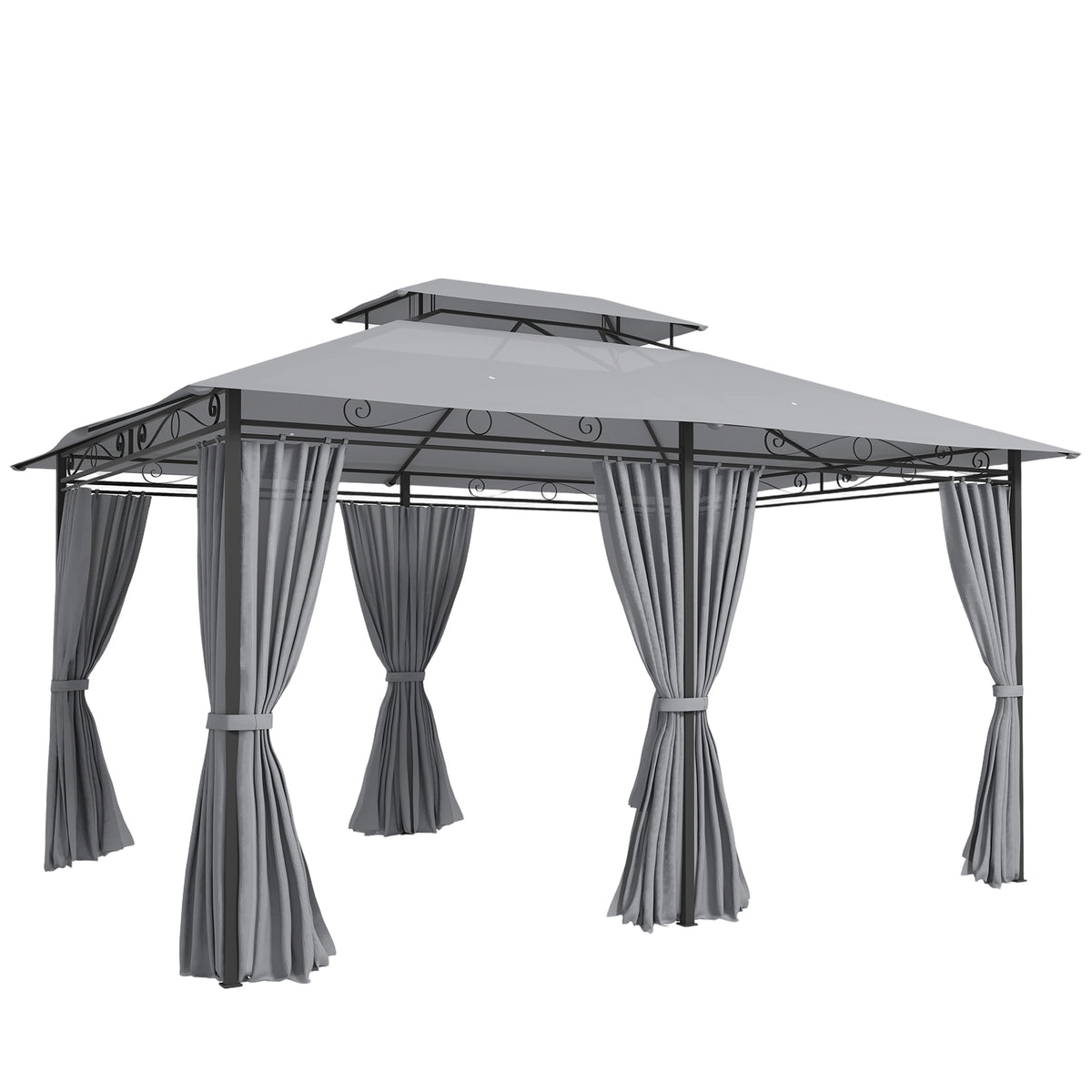 Garden gazebo, outdoor gazebo with curtains, vented roof, dark grey