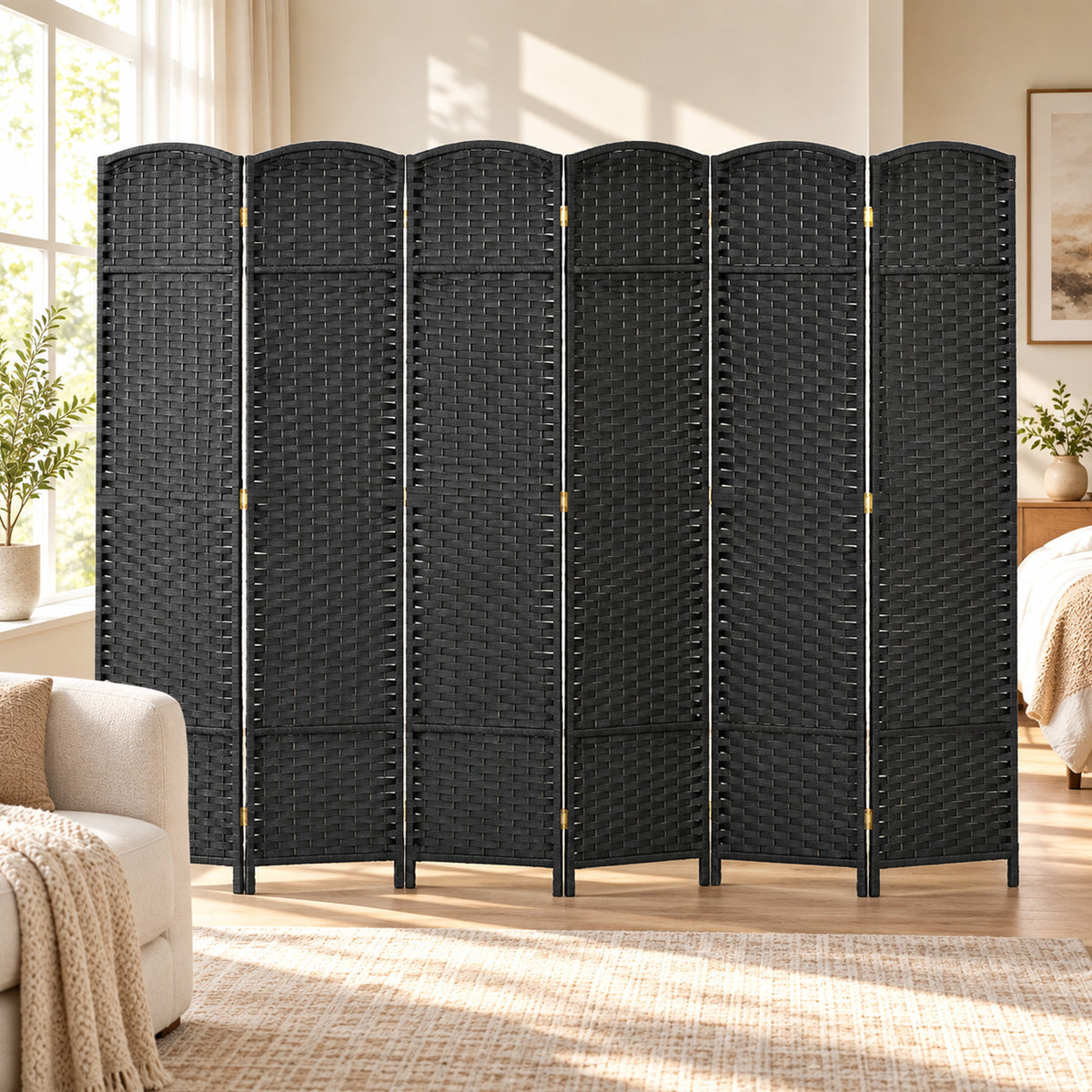 6-panel room divider, foldable privacy screen, privacy partition for living room, bedroom, home office, black (2)