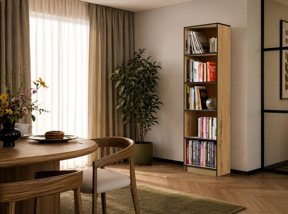 REGAL Schrank R50 für Bücher EICHE ARTISAN SCHWARZE KANTEN 5 Ablagen für Büro – Produktabbildung 2