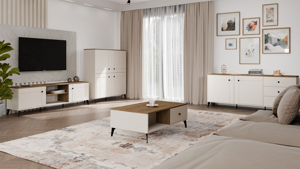 Couchtisch POINT 2S 110 Kaschmir Beige Eiche Castello 2 Schubladen fürs Wohnzimmer – Produktabbildung 2