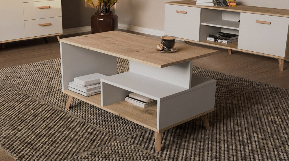 Couchtisch OLYMPO 1P WEISS EICHE ARTISAN Wohnzimmertisch 90x49x48 cm – Produktabbildung 2