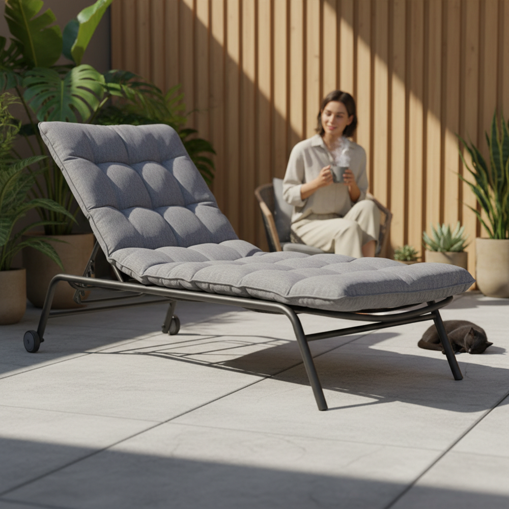 Sonnenliege VIBE Garten mit Kissen Stahl Verstellbar Schwarz Grau – Produktabbildung 2