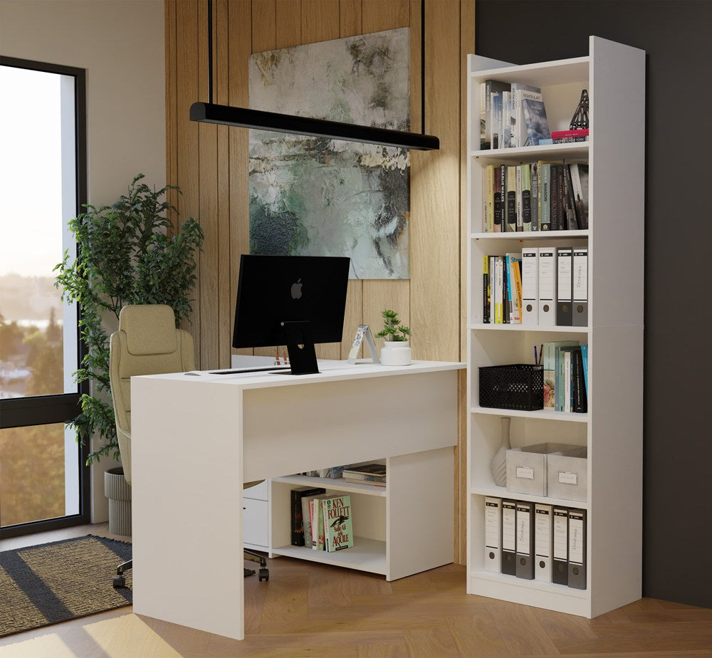 REGAL RIMINI Schrank 50 cm 7 Ablagen für Bücher Ordner Büro WEISS – Produktabbildung 2