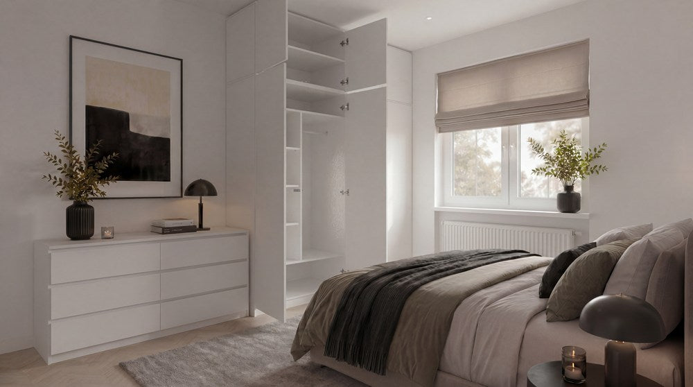 Kleiderschrank mit Aufsatz SD-90 Türen Ablagen WEISS für Garderobe Zimmer Büro – Produktabbildung 2