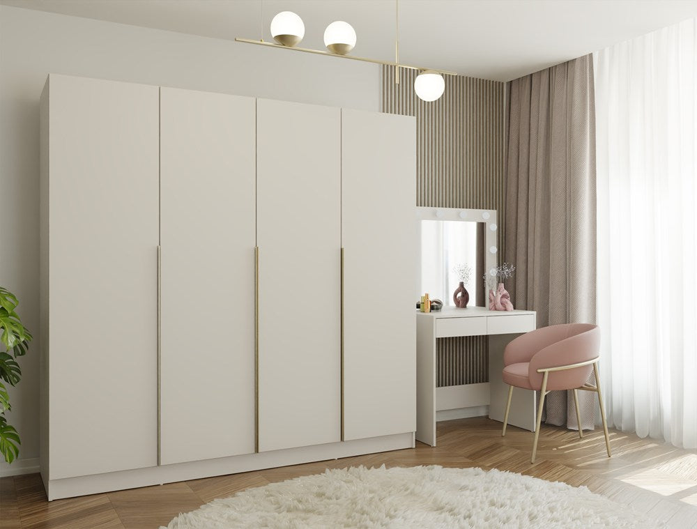 KLEIDERSCHRANK SENSO 4D 200 CM 4 TÜREN GOLDENE GRIFFE FÜR WOHNZIMMER SCHLAFZIMMER KASCHMIR BEIGE – Produktabbildung 2