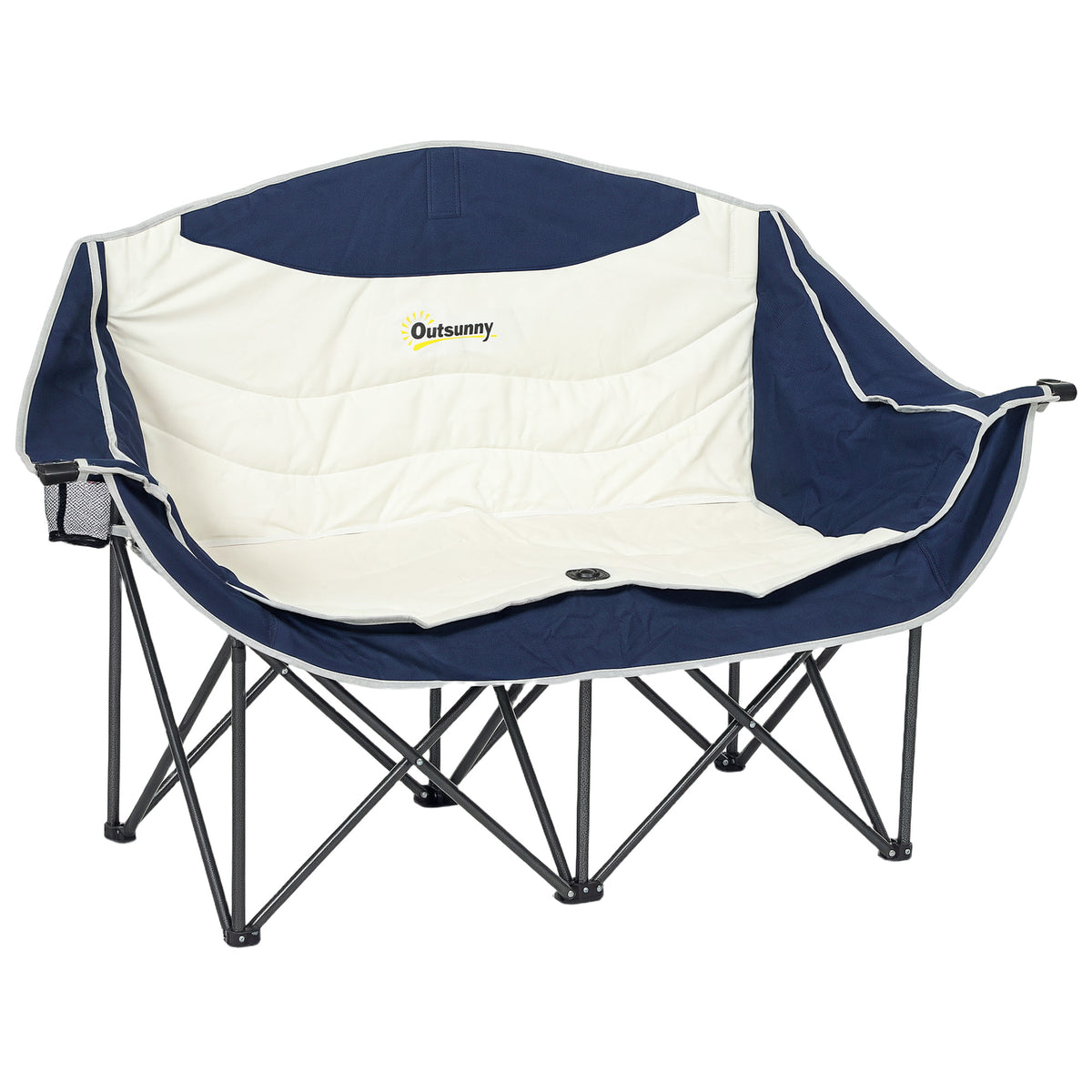 Folding chair, foldable 2-seater camping chair with cup holder and carrying bag, load capacity up to 250kg, blue