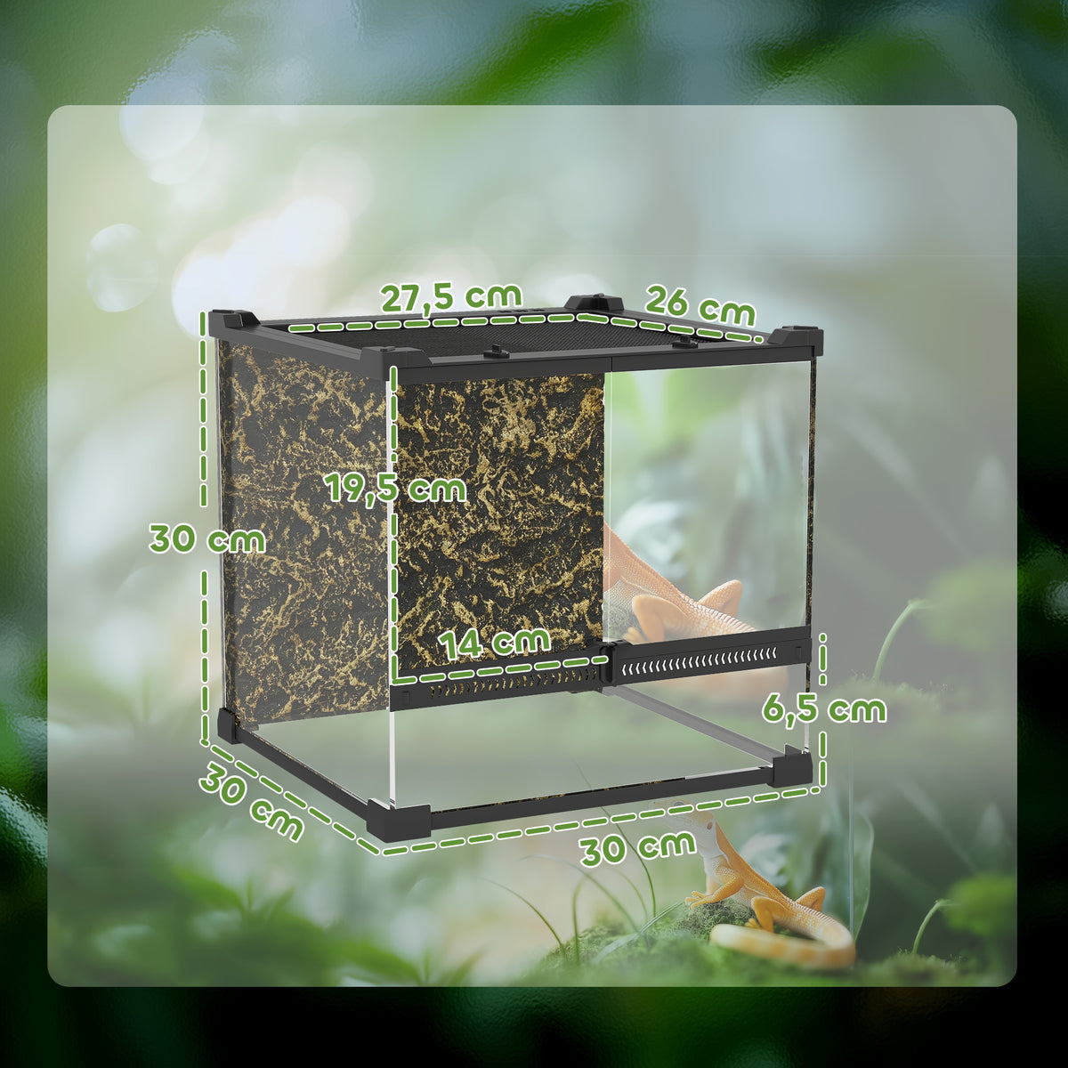Glass terrarium for reptiles, raised & waterproof base, button lock (3)