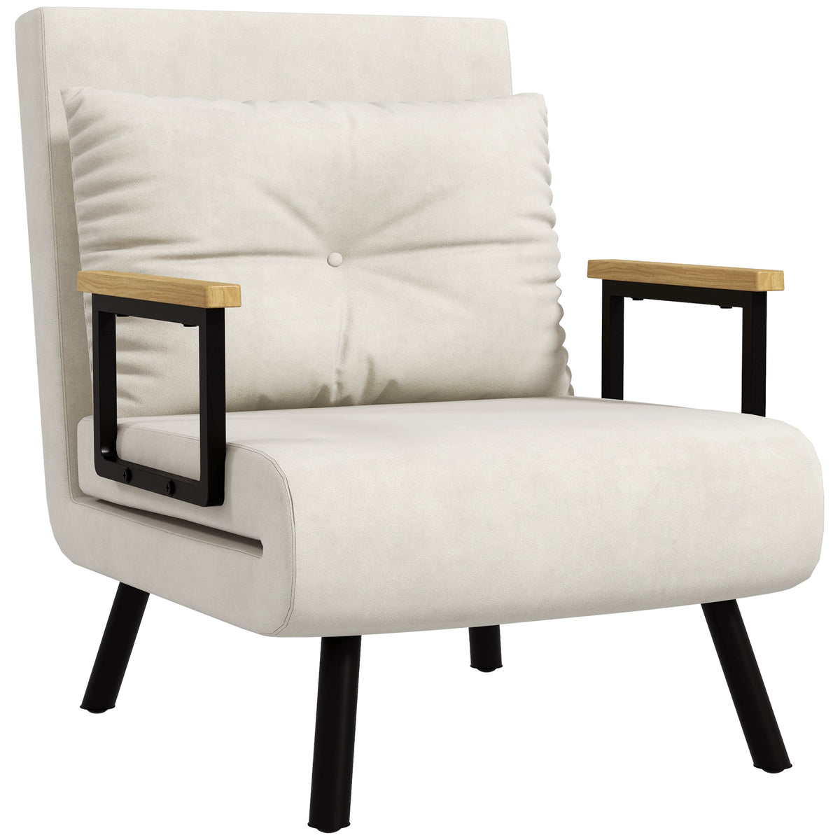 Scandinavian-style relax armchair, reclining chair, reading chair. Incl. cushion with button tufting, cream