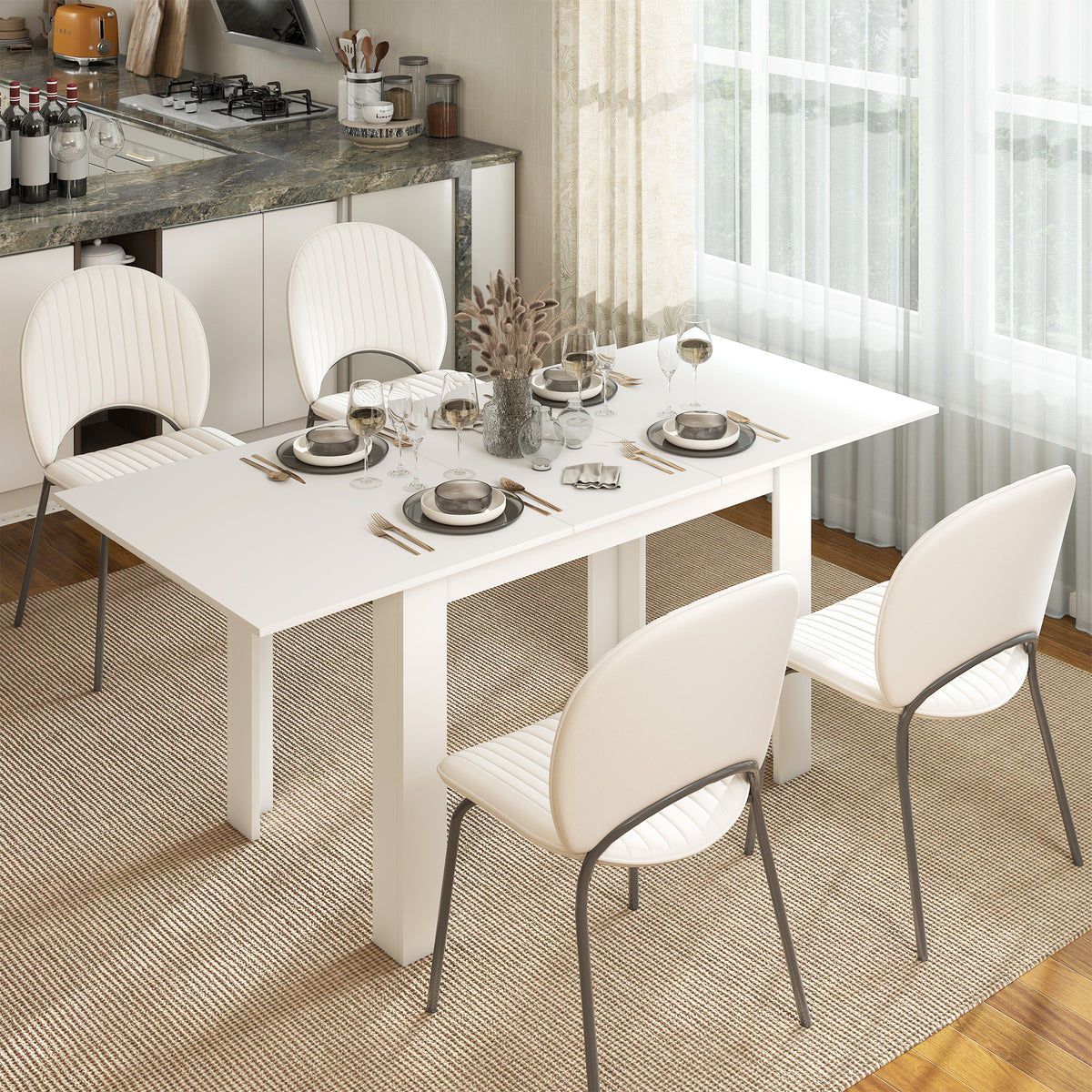 Extendable dining table, 140/180 x 80 cm kitchen table for 6-8 people, for kitchen, dining room, white (2)