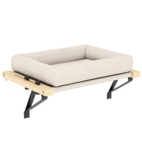 Cat house with mount for windowsills and radiators, cushion, wooden frame, white
