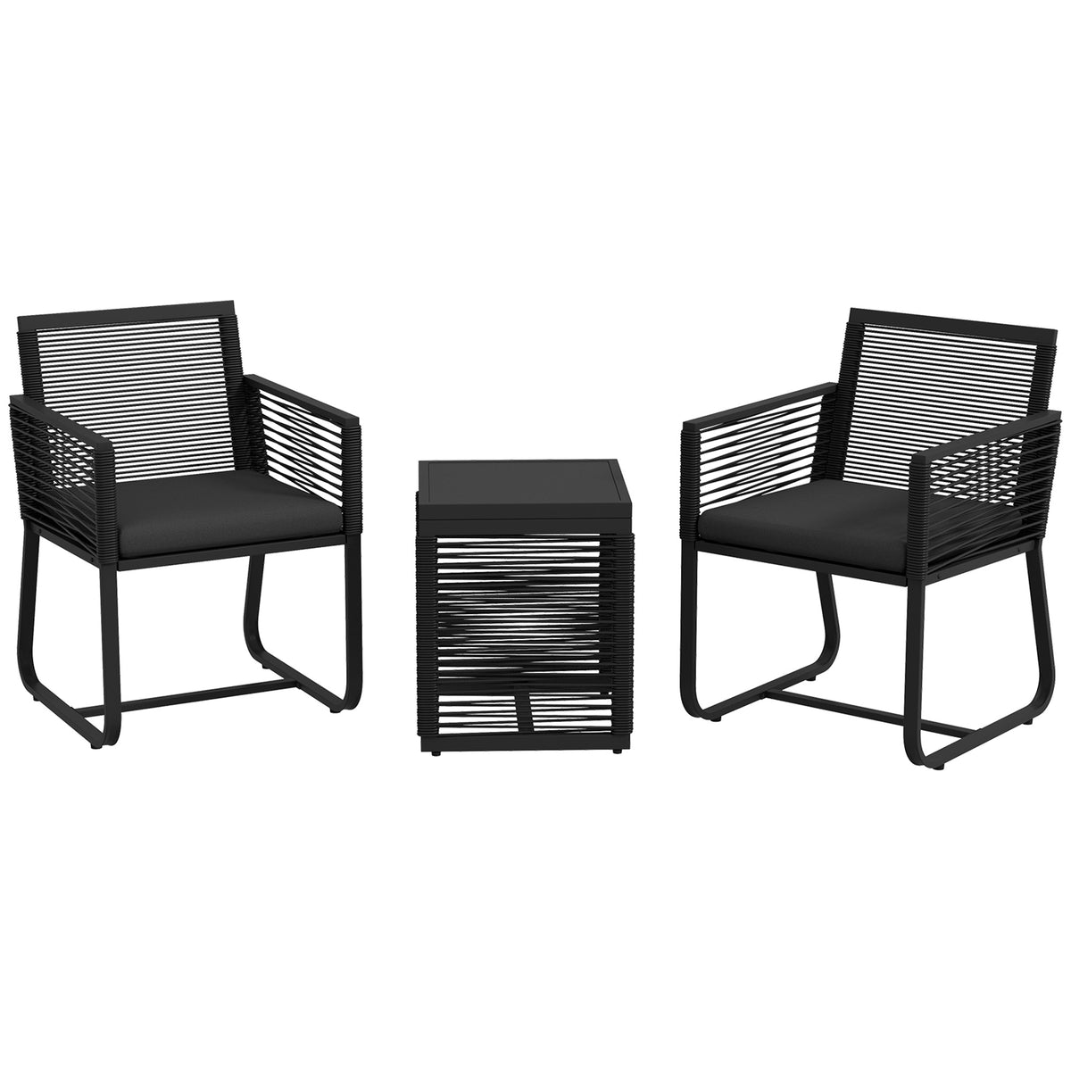 3-piece bistro set, balcony set, patio set, weather-resistant, modern design, 53 cm x 57 cm x 77 cm, black +