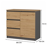 Kommode Malwa 1D3S/BA ANTHRAZIT EICHE ARTISAN – Produktabbildung 5