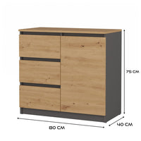 Kommode Malwa 1D3S/BA ANTHRAZIT EICHE ARTISAN – Produktabbildung 5