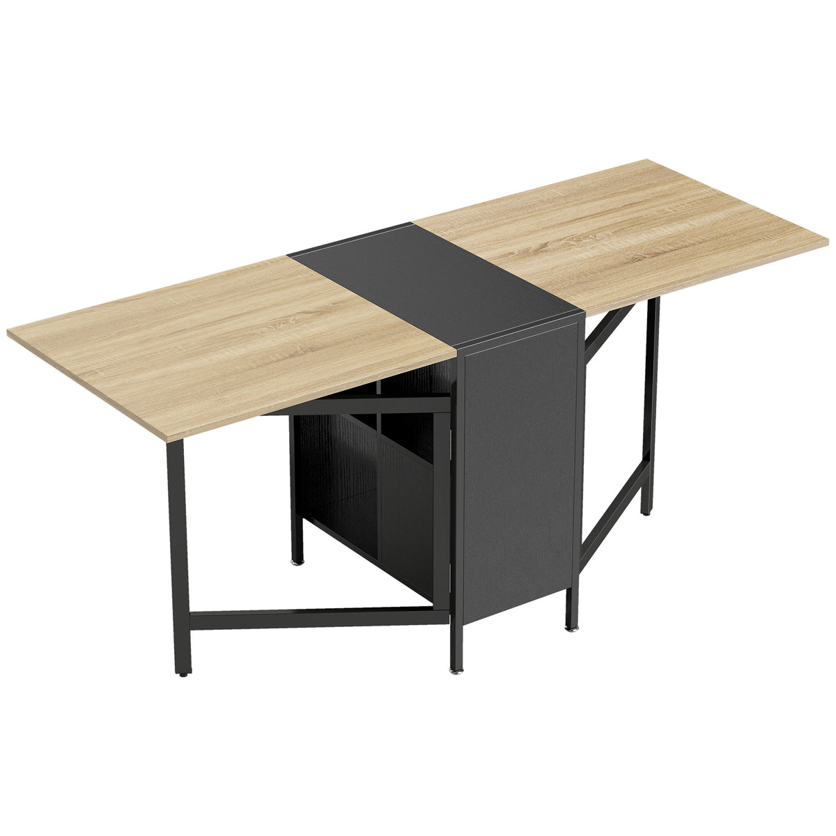 Folding table dining table side table oak metal frame kitchen living room dark wood color+black