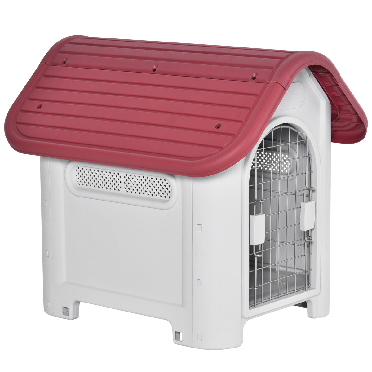 Outdoor dog kennel, dog house with roof hatch, gate and shelter, waterproof dog cave with air circulation, hut