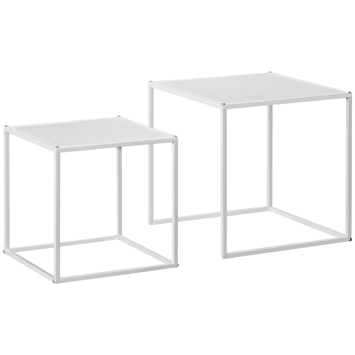 Side table set, modern nesting tables, space-saving, sturdy steel frame, white
